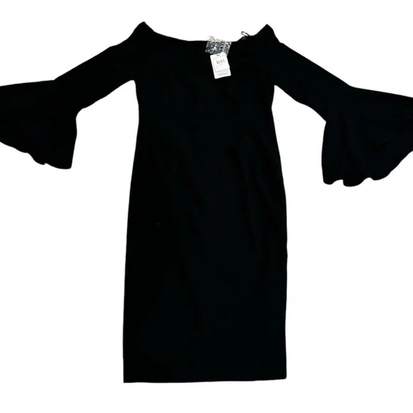 NWT Nordstrom Bardot Black Flares Sleeve Deess Size L - Picture 3 of 8